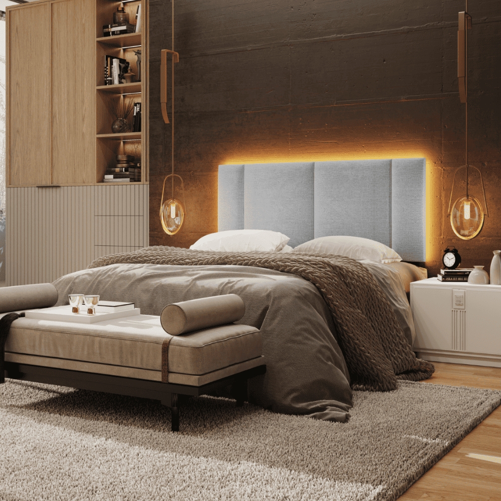  Cabeceira Modulada Casal 140 cm Com Led Linho Cinza Milani Store