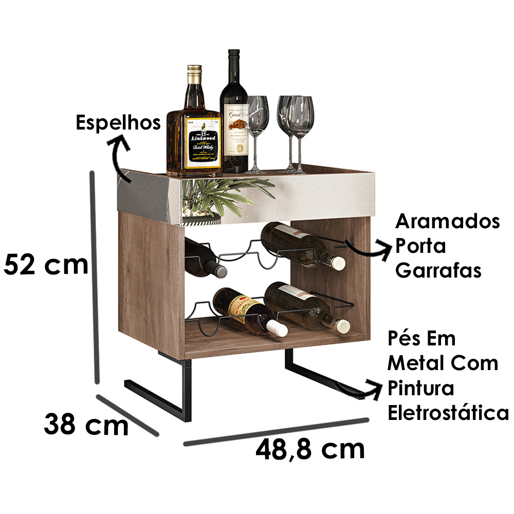 Adega Bar Espelhada Para 06 Garrafas Aurum Demoliçao Preto DHom