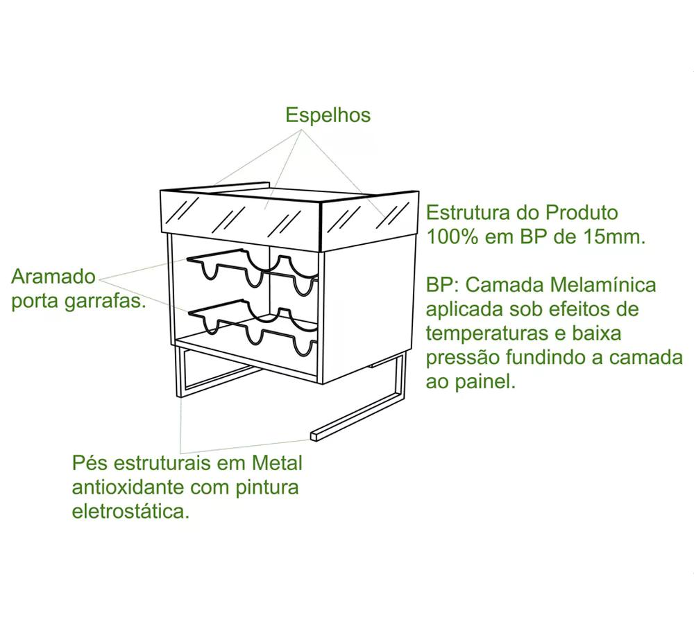 Adega Espelhada Para Garrafas Estilo Industrial Class Demoliçao Preto Milani Store