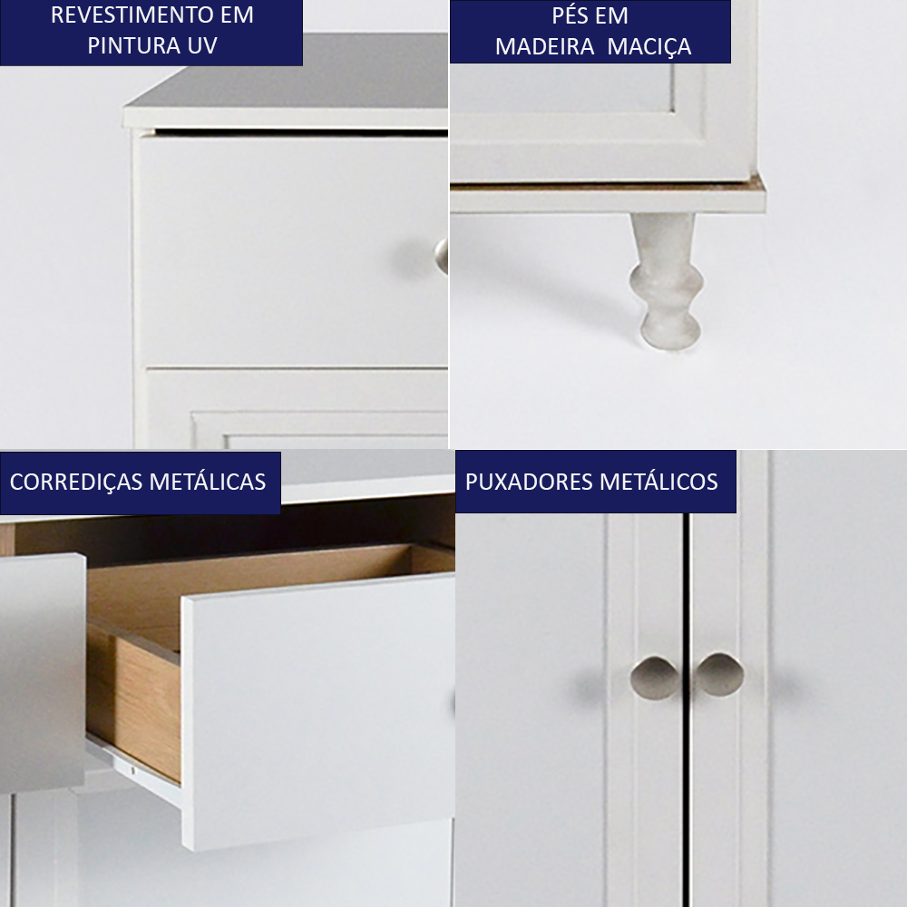 Aparador 2 Portas 2 Gavetas 80 cm R629 Branco Dtall