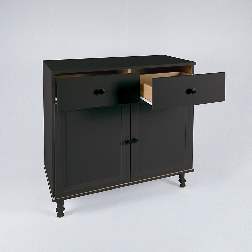 Aparador 2 Portas 2 Gavetas 80 cm R629 Preto Dtall