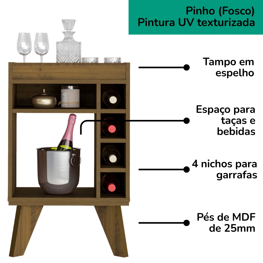 Aparador Adega Bar 4 Nichos 72X45 cm DRI 4102 Pinho ARLY