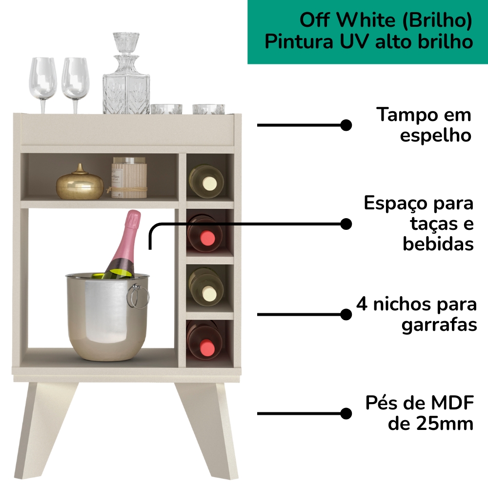Aparador Adega Bar 4 Nichos 72X45 cm DRI 4103 Off White ARLY