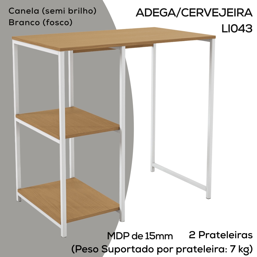 Aparador Adega Bar Cervejeira 90cm LI044 Canela Branco KPB