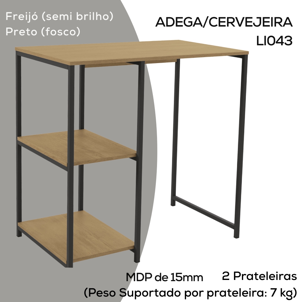 Aparador Adega Bar Cervejeira 90cm LI044 Freijo Preto Fosco KPB