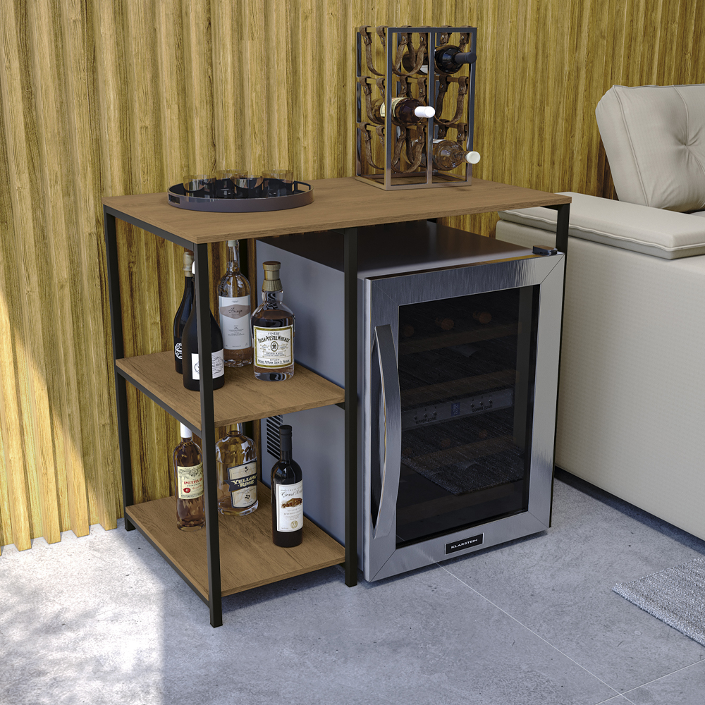 Aparador Adega Bar Cervejeira 90cm LI044 Freijo Preto Fosco KPB