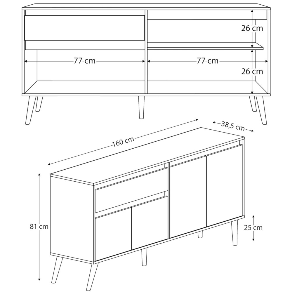 Aparador Buffet 160 cm 4 Portas RA2550 Nature Off White PLLA