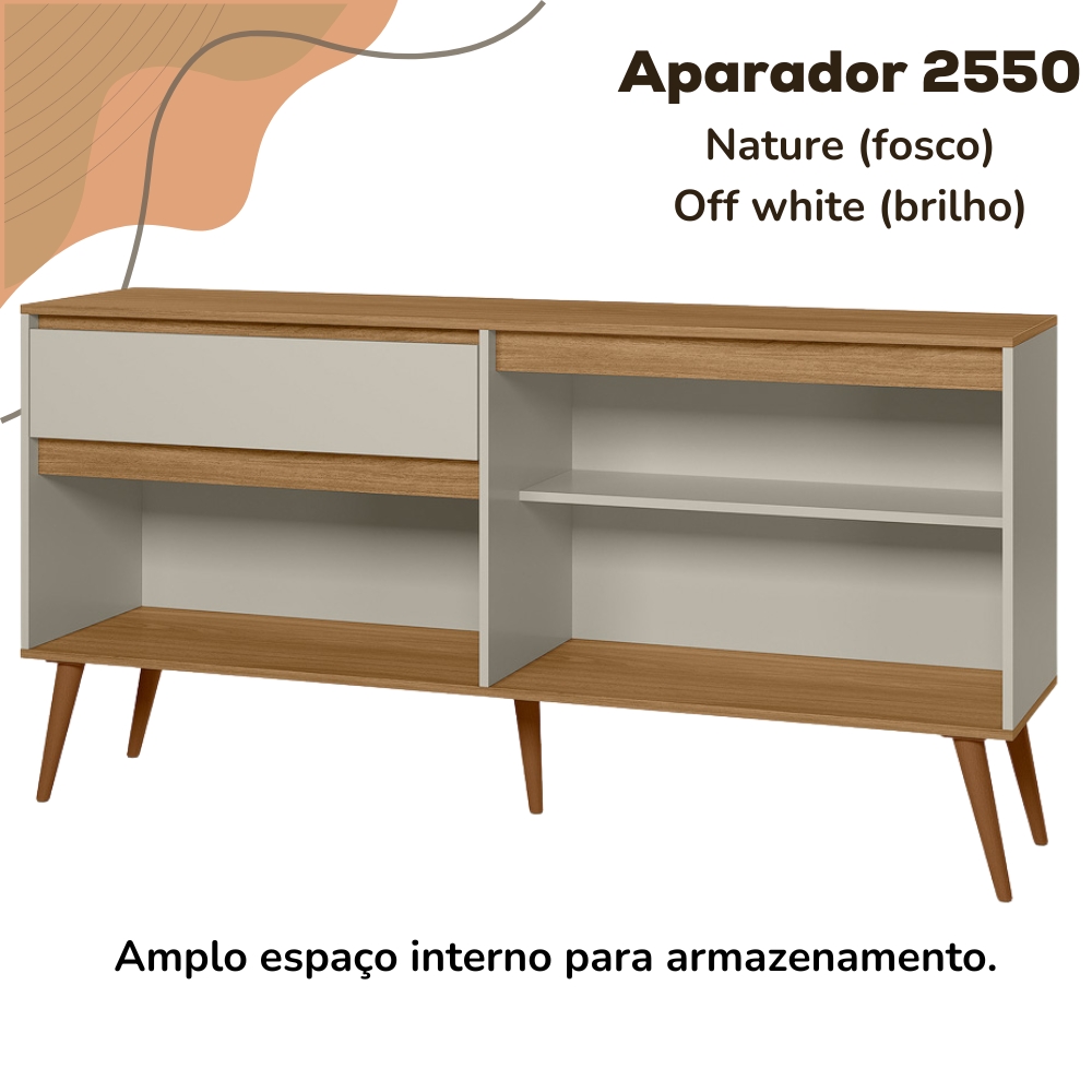 Aparador Buffet 160 cm 4 Portas RA2550 Off White Nature PLLA