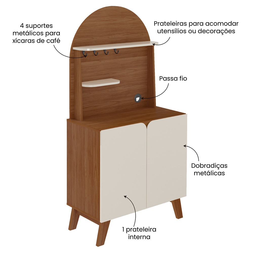 Aparador Cantinho Cafe 2 Portas 80 cm 4631 Cedro Off White ARLY