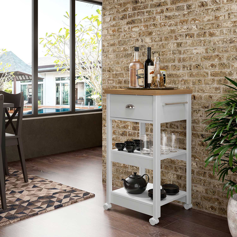 Aparador Carrinho Café 1 Gaveta 45 cm BA130 Branco Dtall