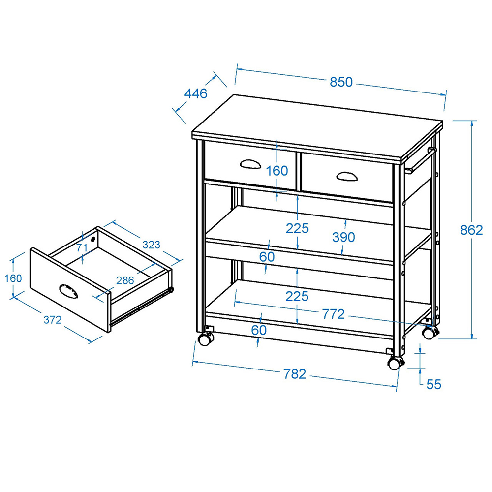 Aparador Carrinho Café 2 Gavetas 85 cm BA135 Branco Dtall