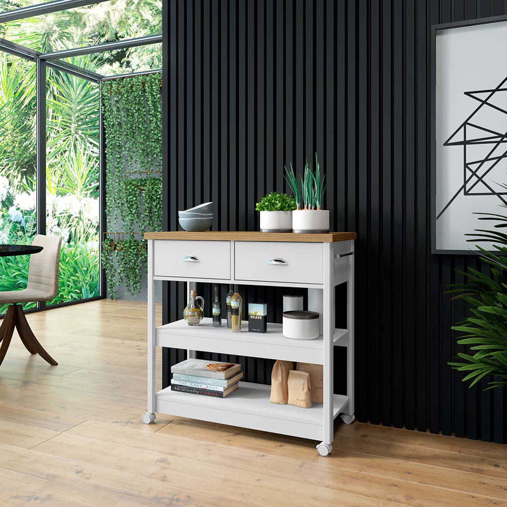 Aparador Carrinho Café 2 Gavetas 85 cm BA135 Branco Dtall