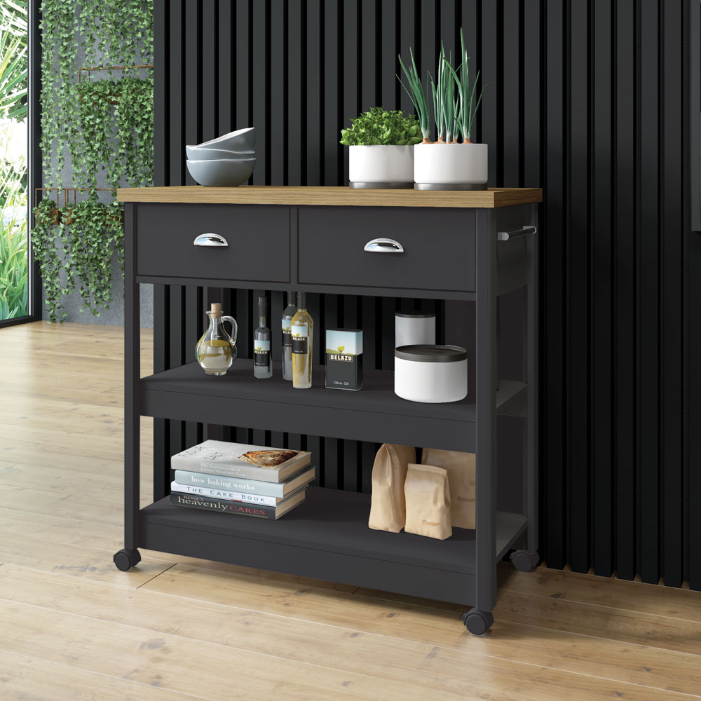 Aparador Carrinho Café 2 Gavetas 85 cm BA135 Preto Dtall