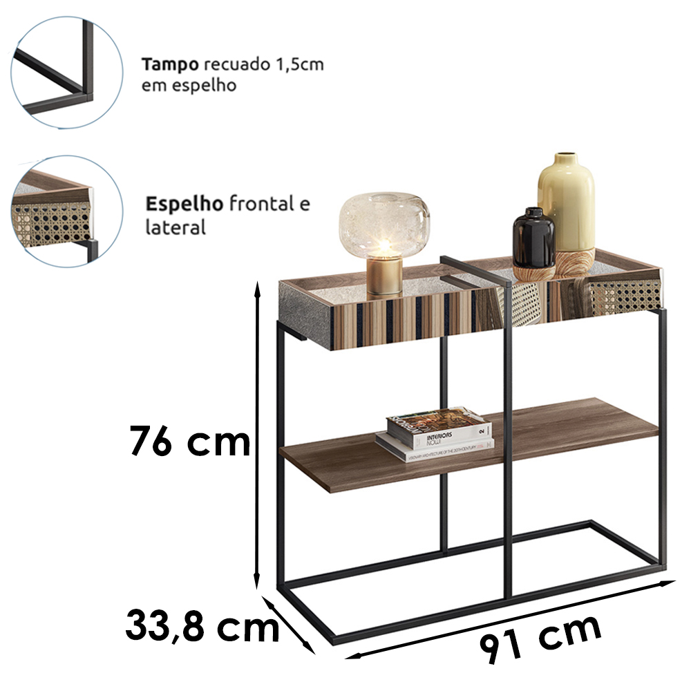 Aparador Espelhado Aurum Estilo Industrial Demoliçao Preto DHom