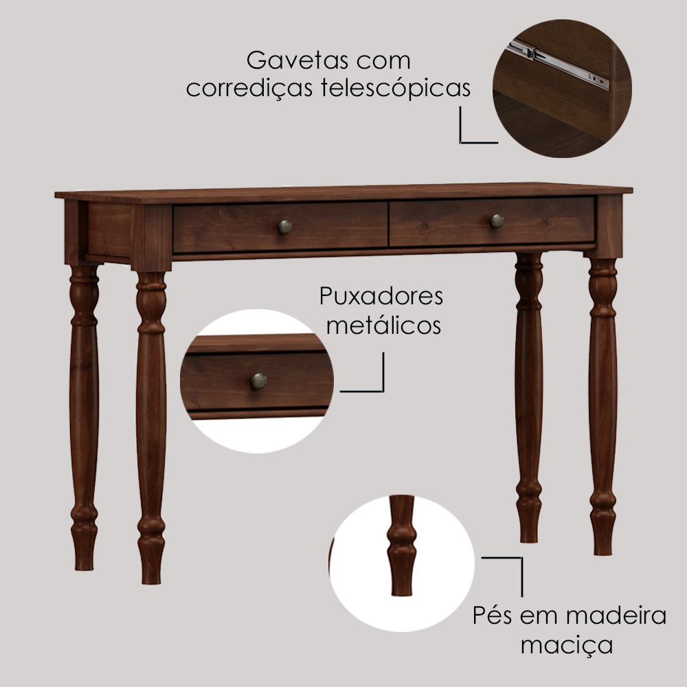 Aparador Madeira Maciça 2 Gavetas 120 cm 8933 Cafe Milani Store