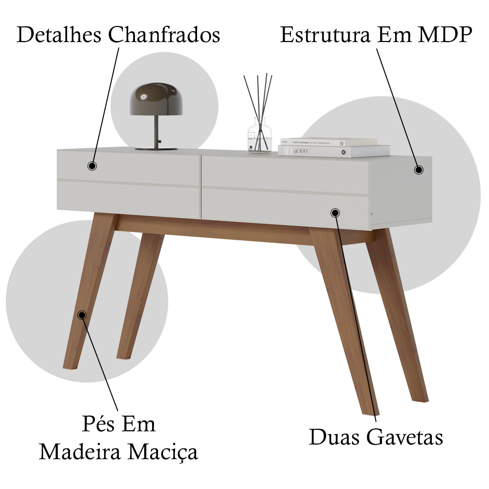 Aparador Para Sala 2 Gavetas Noronha Off White Matte CLB