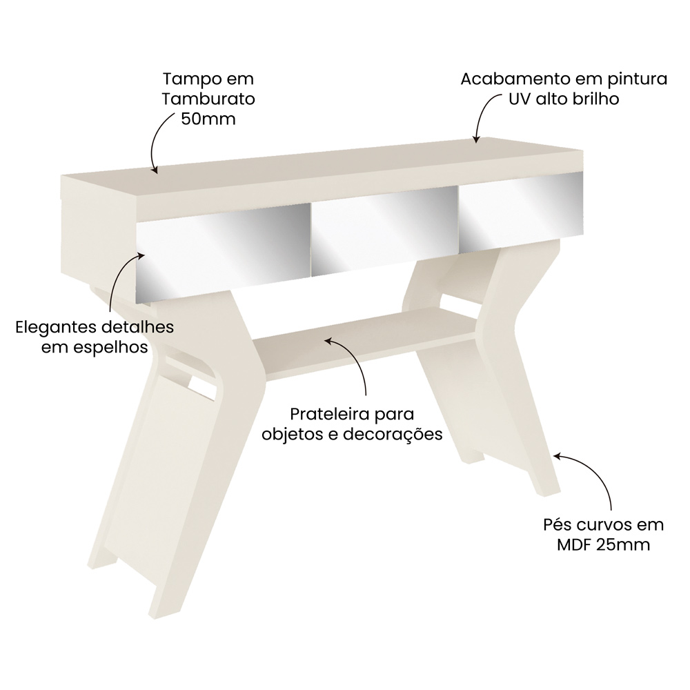 Aparador Sala Estar Com Espelhos 120 cm 4149 Off White ARLY