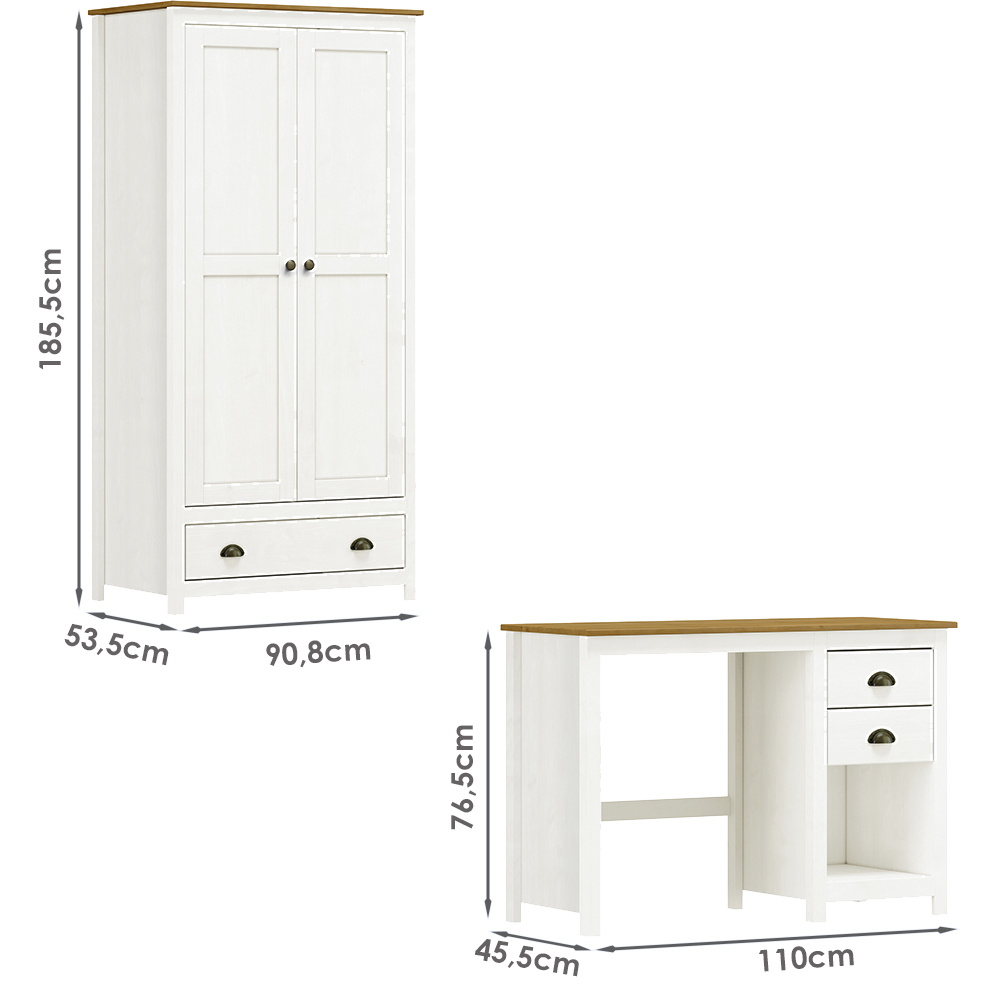 Armario 2 PT Mesa Escrivaninha 2 GV Madeira Maciça Branco Freijo Milani Store