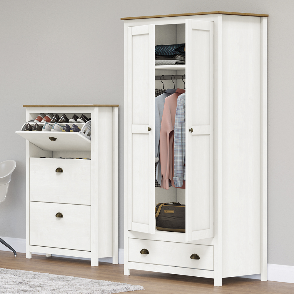 Armario 2 PT Sapateira 3 GV Madeira Maciça Branco Freijo Milani Store