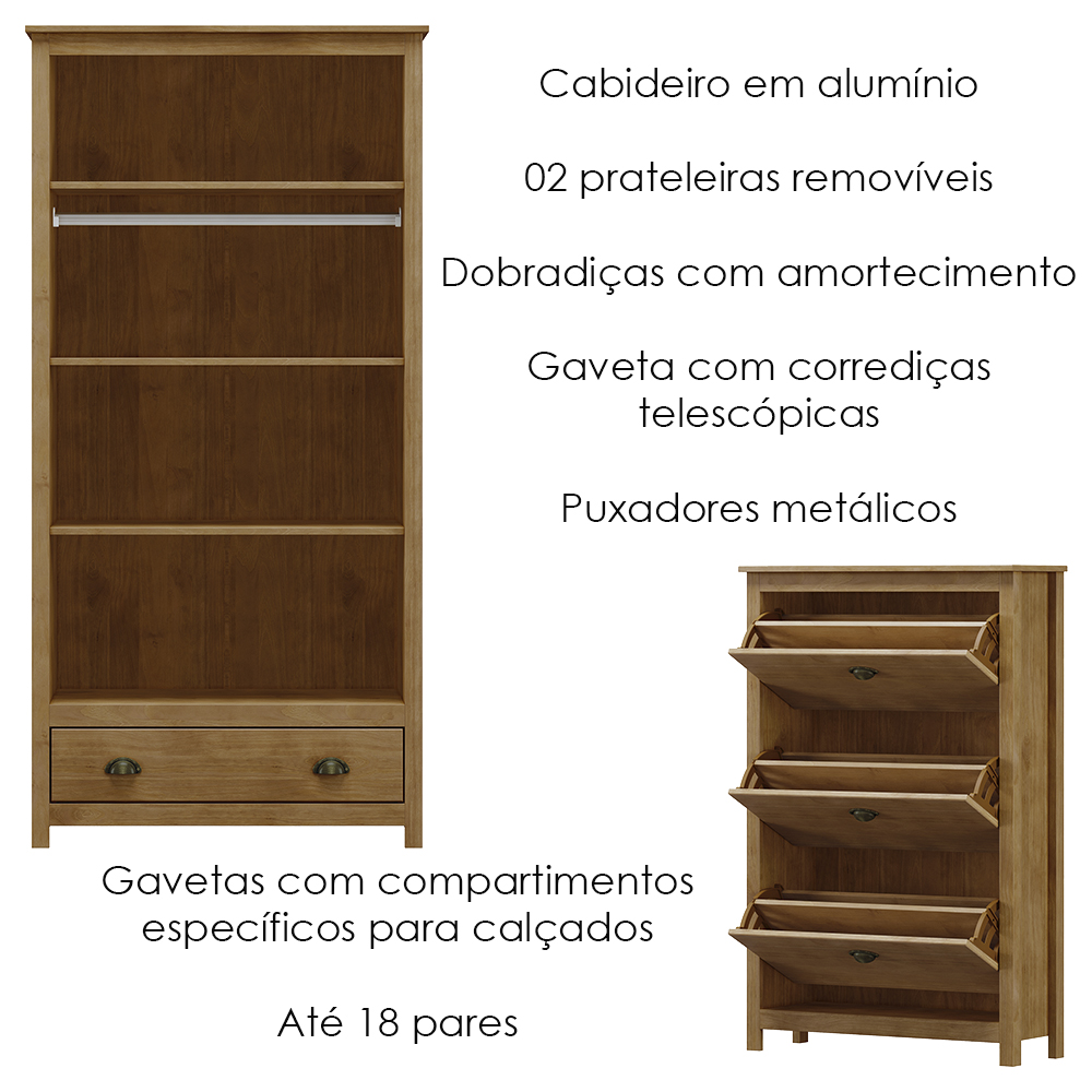Armario 2 PT Sapateira 3 GV Madeira Maciça Freijo Milani Store