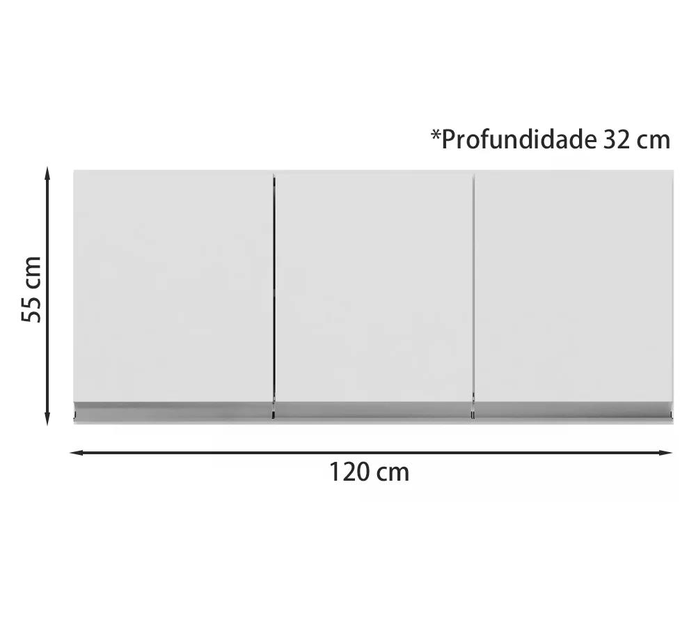 Armario Aereo 120 Cm 3 Portas Andreia Branco REAJL Moveis