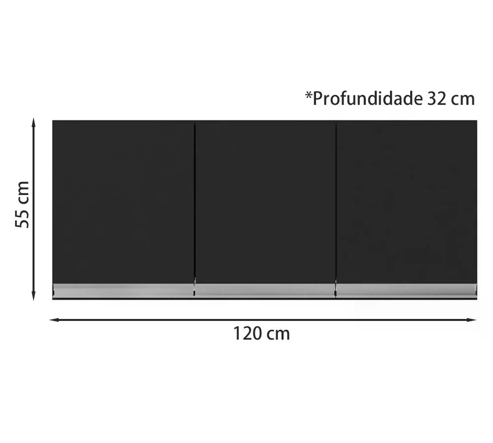 Armario Aereo 120 Cm 3 Portas Andreia Preto REAJL Moveis
