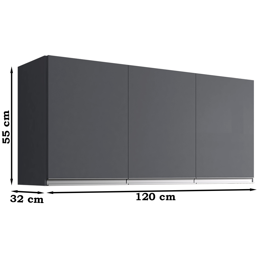 Armario Aereo 120 cm 3 Portas Andreia Cinza REAJL