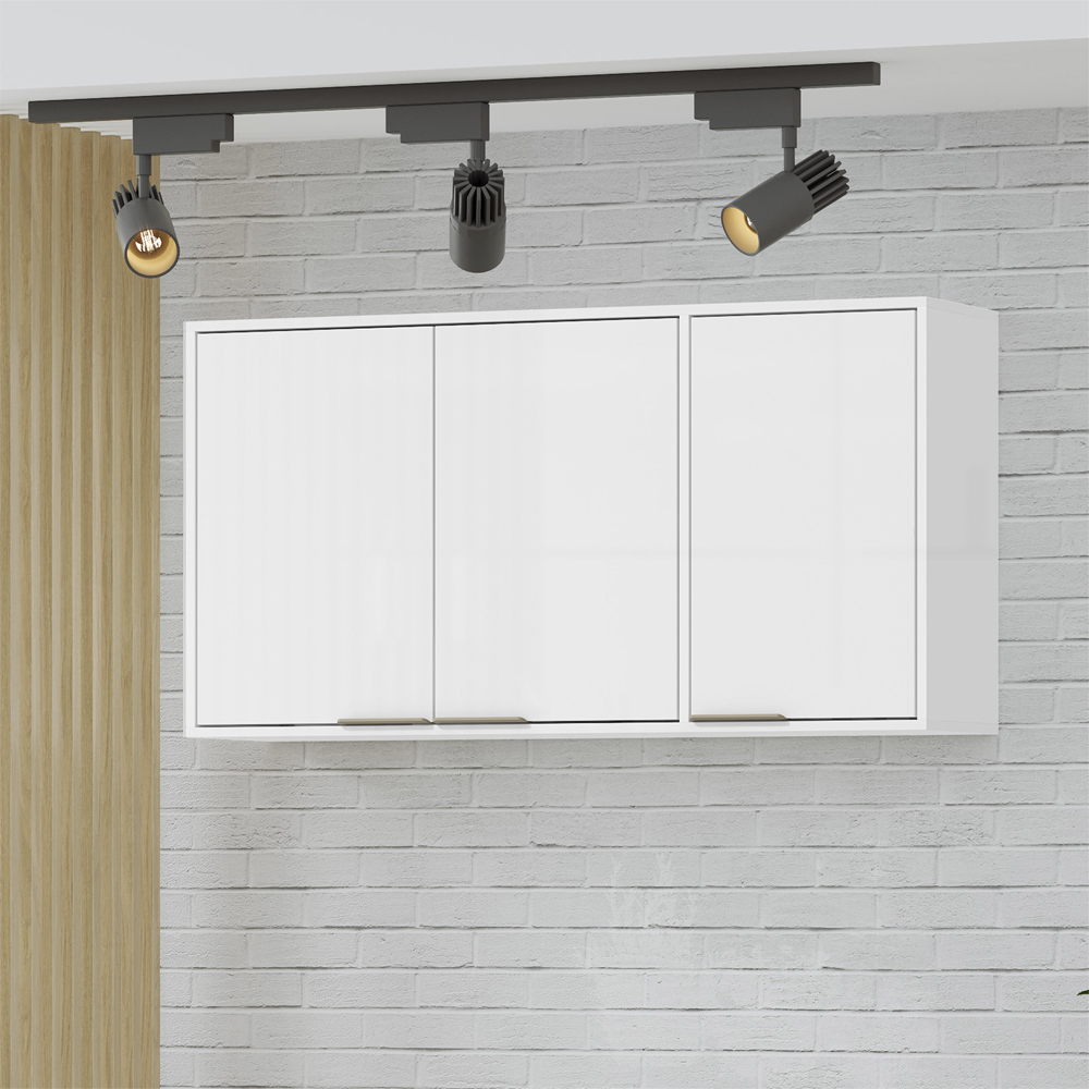 Armario Aereo 120 cm MDP 3 Portas GLOR AGL04 Branco Neve MXM