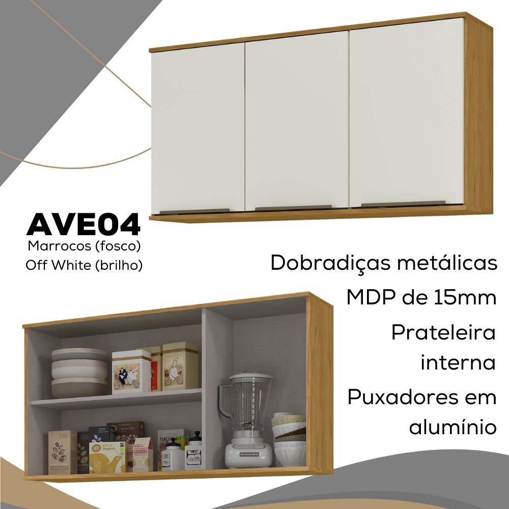 Armario Aereo 120 cm MDP 3 Portas Vera AVE04 Marrocos Off White MXM