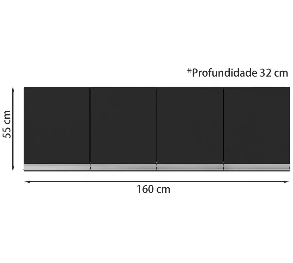Armario Aereo 160 Cm 4 Portas Andreia Preto REAJL Moveis