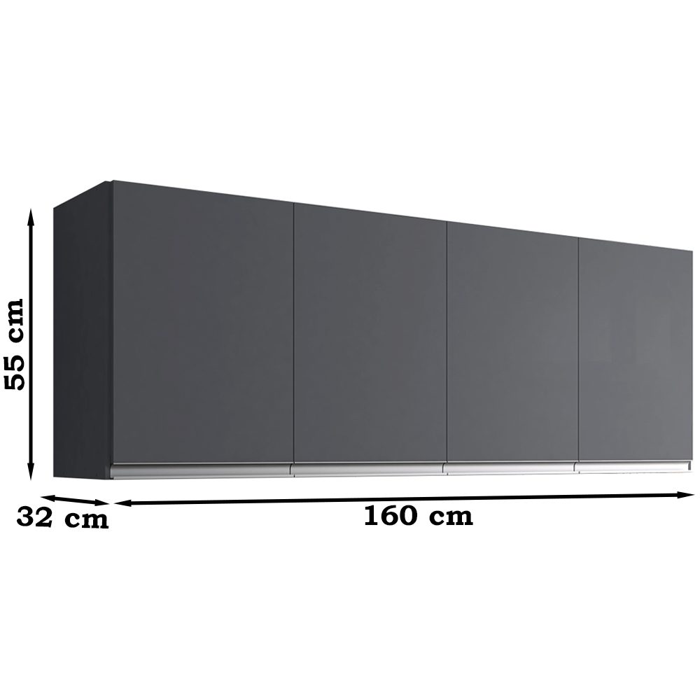 Armario Aereo 160 cm 4 Portas Andreia Cinza REAJL