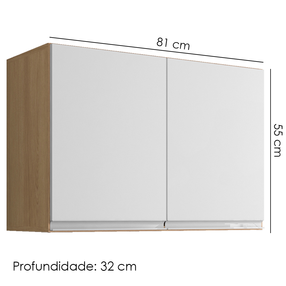 Armario Aereo 2 Portas 80cm Andreia Amendoa Branco REAJL Moveis