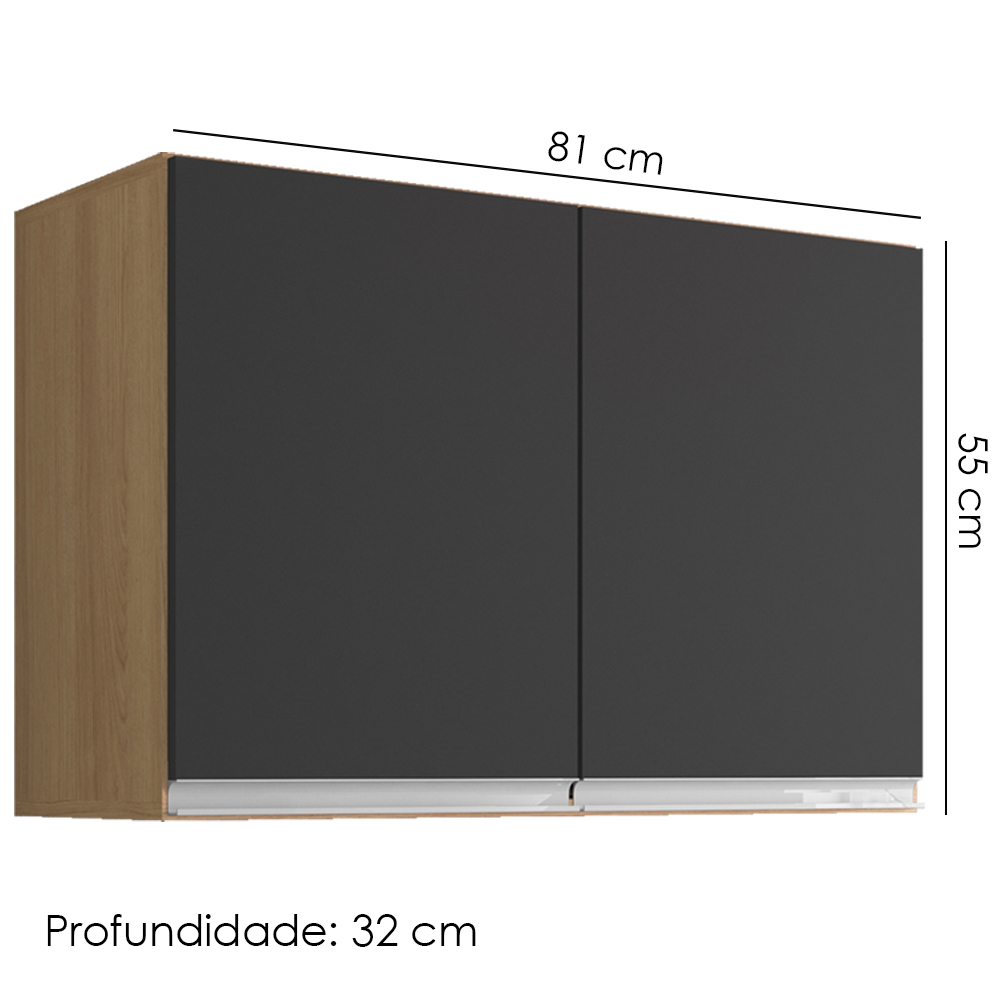 Armario Aereo 2 Portas 80cm Andreia Amendoa Preto REAJL Moveis