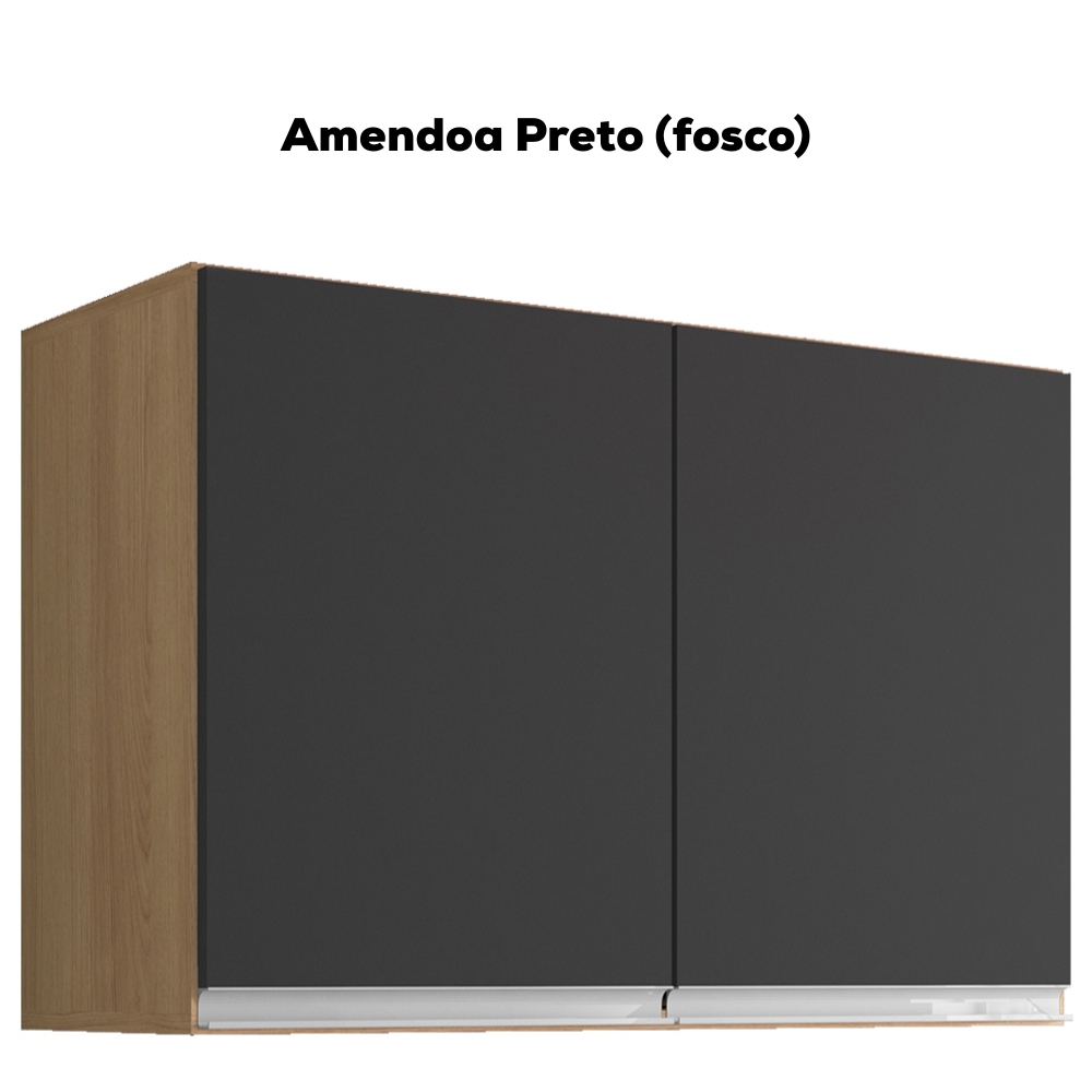 Armario Aereo 2 Portas 80cm Andreia Amendoa Preto REAJL Moveis