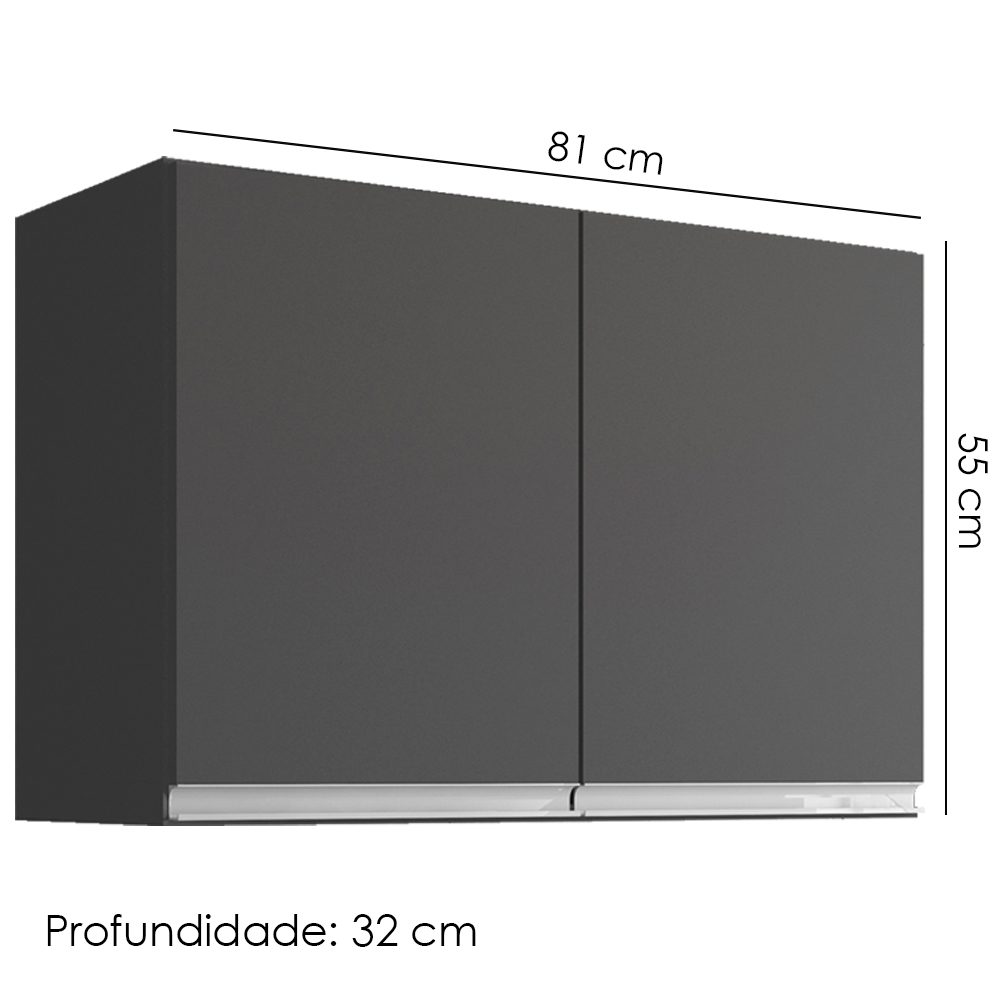 Armario Aereo 2 Portas 80cm Andreia Cinza REAJL Moveis