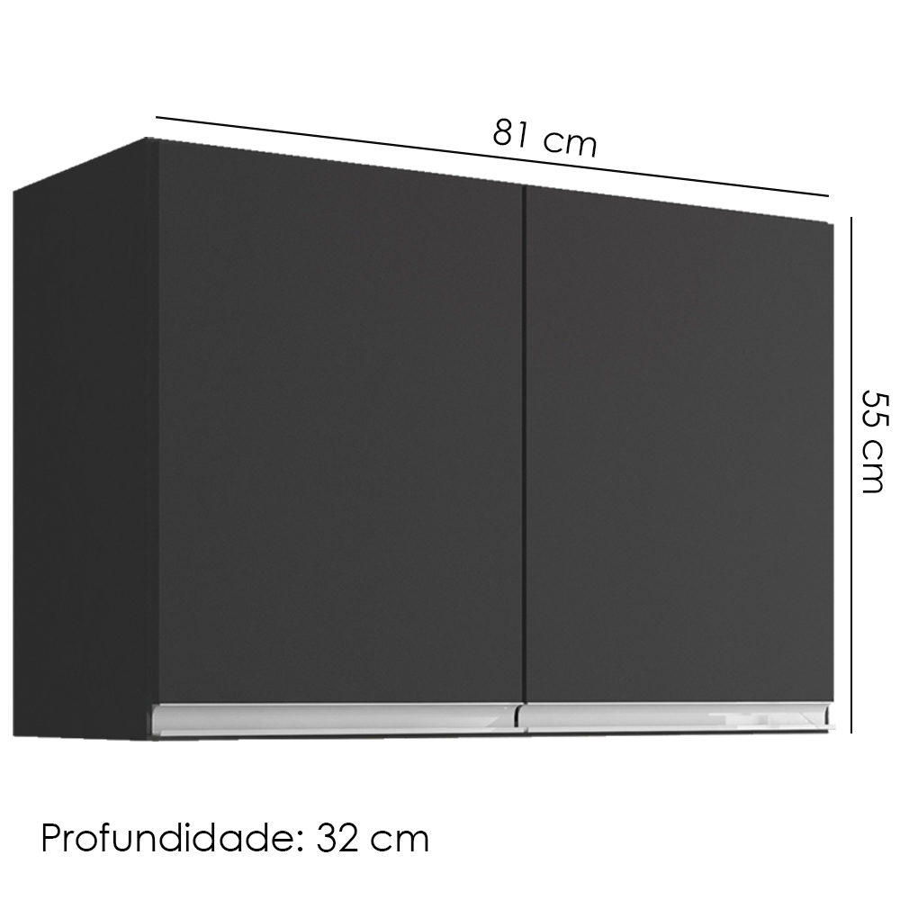 Armario Aereo 2 Portas 80cm Andreia Preto REAJL Moveis