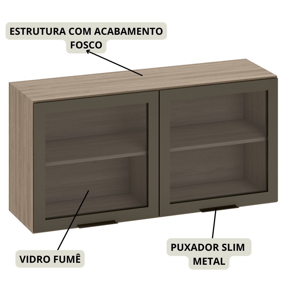 Armario Aereo 2 Portas Vidro 120 cm 12545 Etti Carvalho Oak PLN