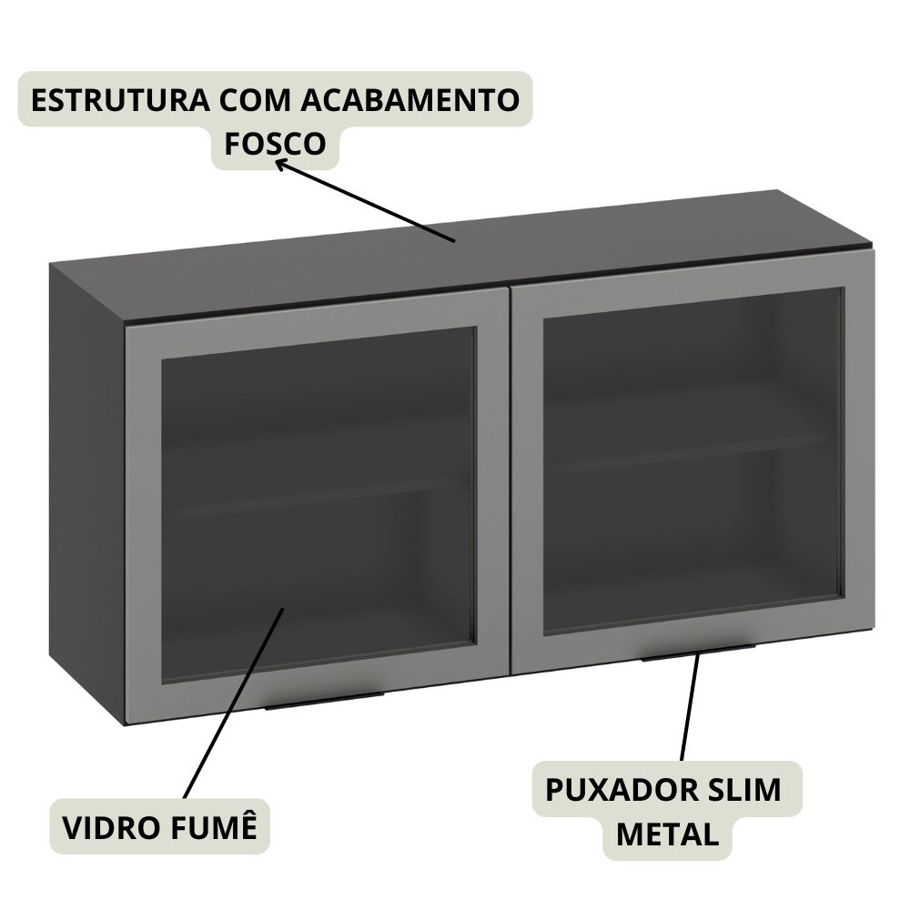 Armario Aereo 2 Portas Vidro 120 cm 12545 Etti Grafite PLN