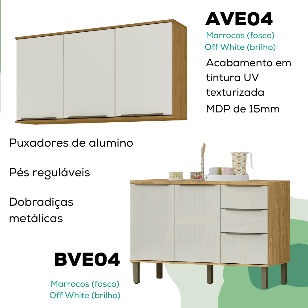 Armario Aereo 3 PT E Balcao Pia 120 cm Vera Marrocos Off White MXM