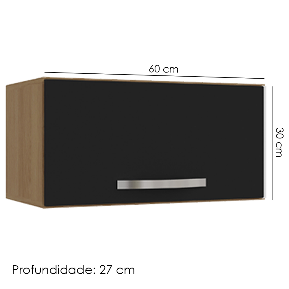 Armario Aereo Basculante 60cm Amendoa Preto REAJL Moveis