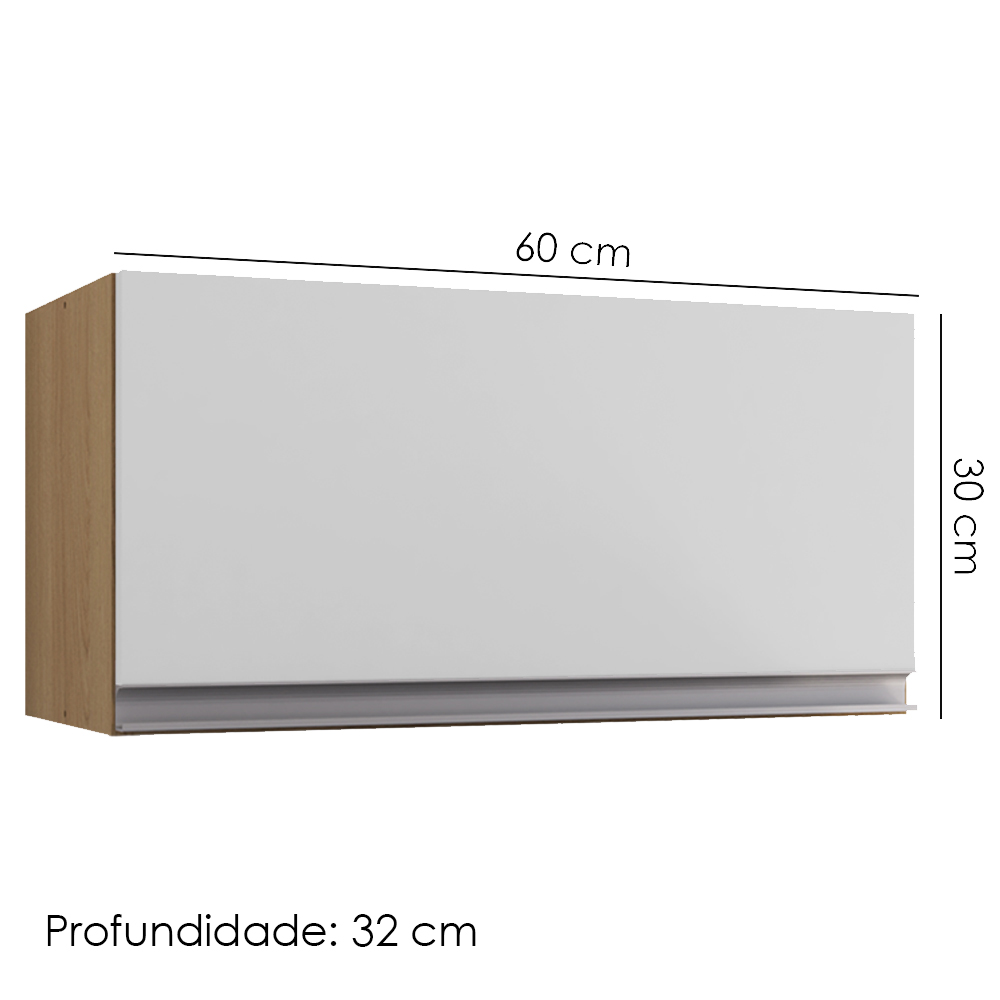 Armario Aereo Basculante 60cm Andreia Amendoa Branco REAJL Moveis