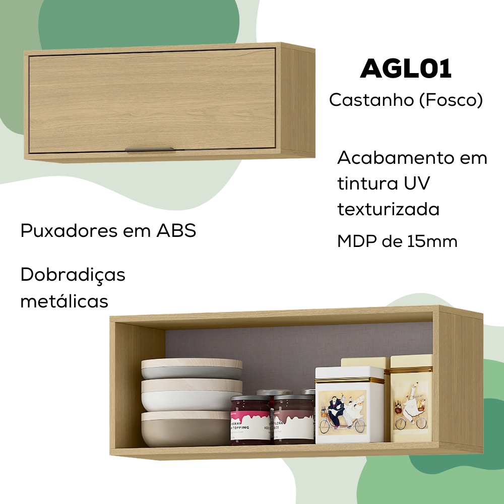 Armario Aereo Basculante MDP 80 cm GLOR AGL01 Castanho MXM