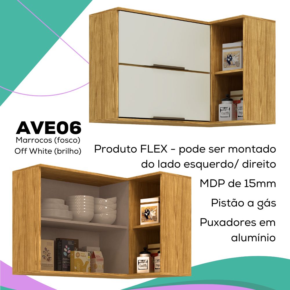 Armario Aereo Canto Reto 98 cm MDP Vera AVE06 Marrocos Off White MXM