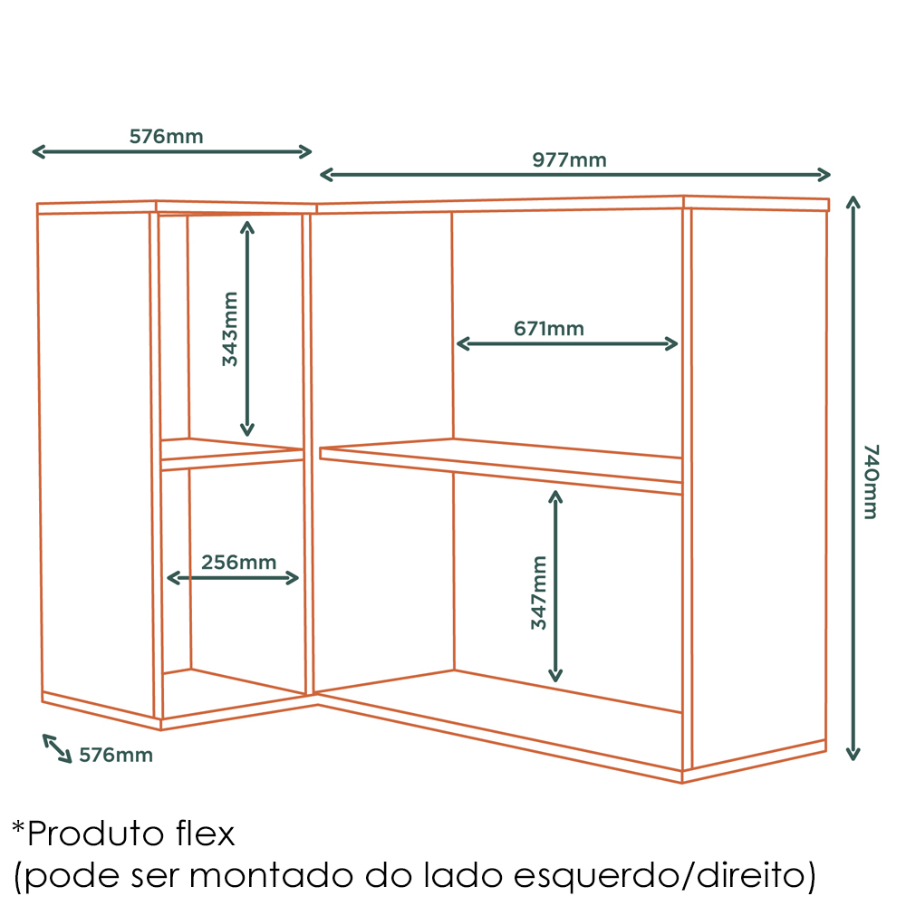 Armario Aereo Canto Reto MDF 98 cm Tosc AT004 Freijo Freijo MXM