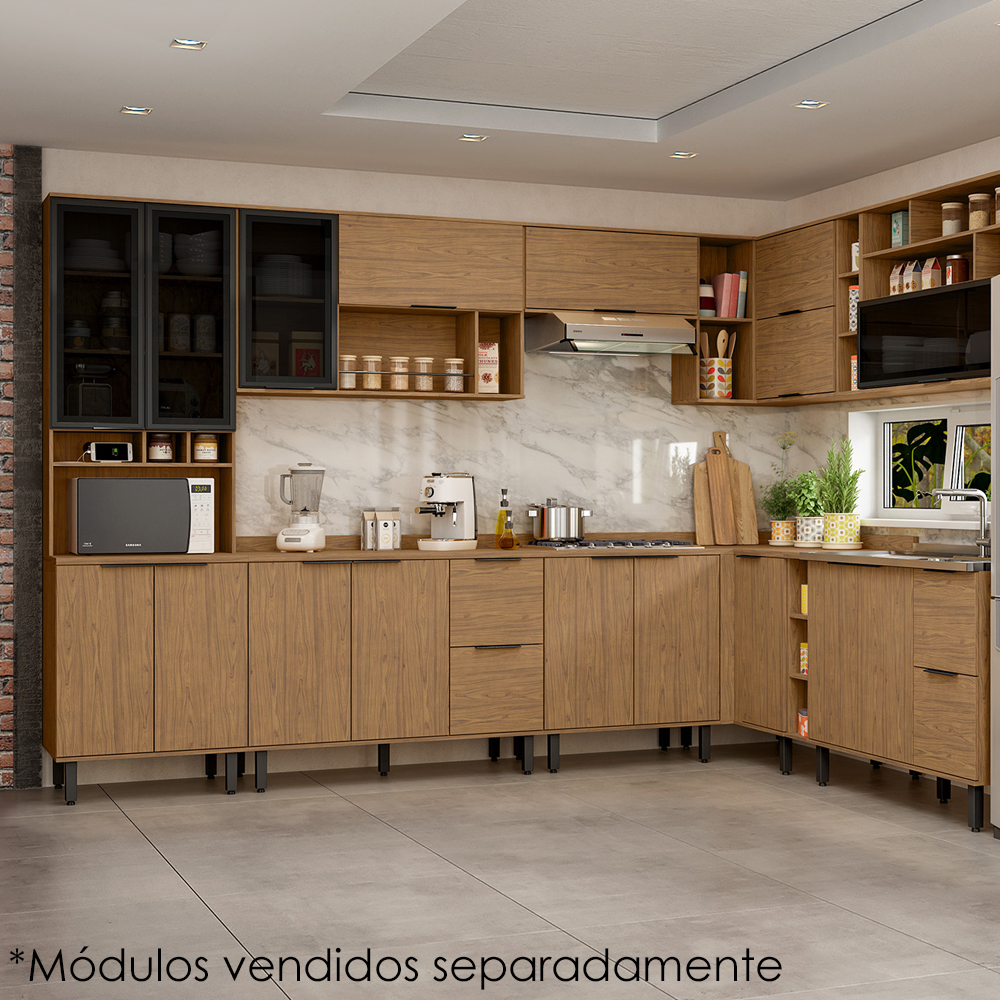 Armario Aereo Canto Reto MDF 98 cm Tosc AT004 Freijo Freijo MXM