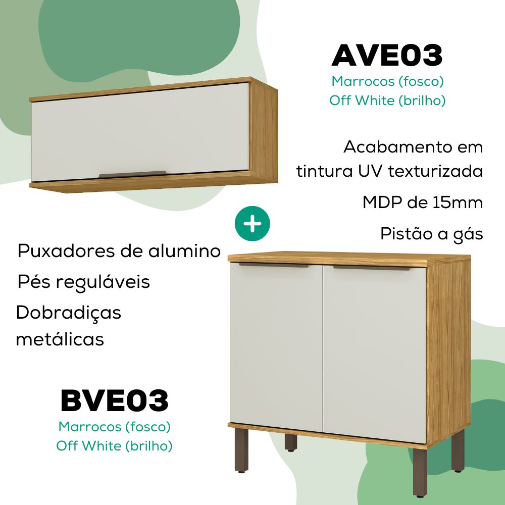 Armario Aereo E Balcao 80 cm Vera ABVE03 Marrocos Off White MXM