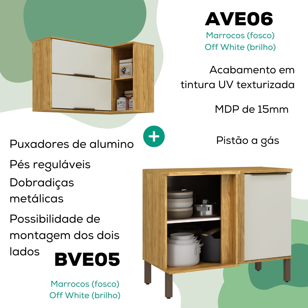 Armario Aereo E Balcao Canto 98 cm Vera Marrocos Off White MXM