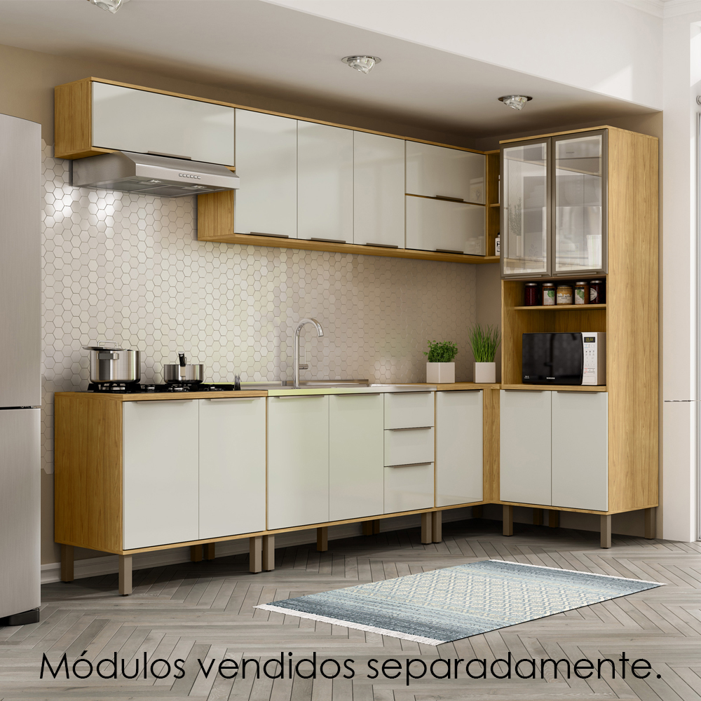Armario Aereo E Balcao Canto 98 cm Vera Marrocos Off White MXM