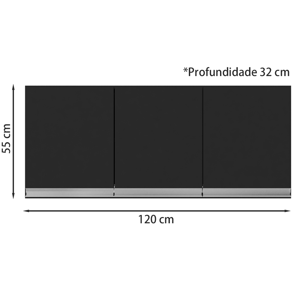 Armario Aereo E Balcao Com Tampo 120 cm Andreia Preto REAJL