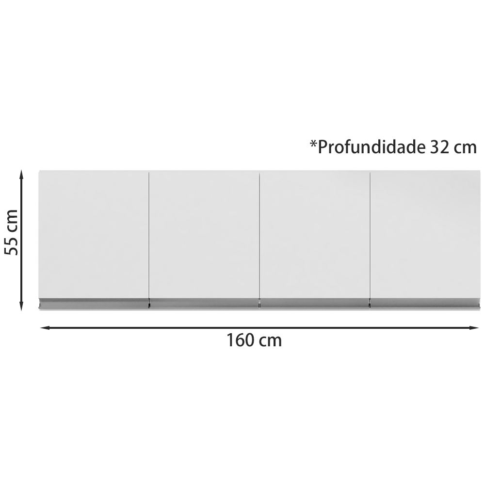Armario Aereo E Balcao Com Tampo 160 cm Andreia Branco REAJL